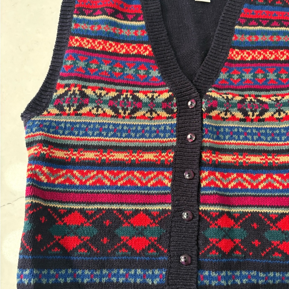 VTG Reference Point 80s Knit Cardigan Vest Size Medium Petite Christmas Nordic